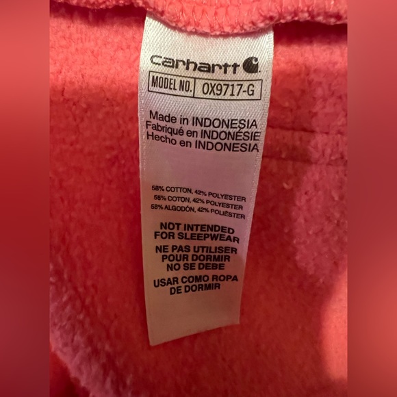 Carhartt Infant Long Sleeve Fleece Zip-Front Hooded Coverall, size 12 mo, pink - Picture 5 of 6